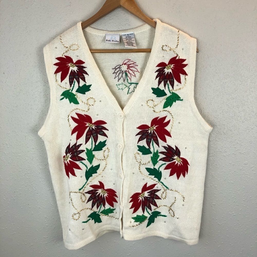 Bobbie Brooks Sleeveless Christmas Cardigan Size M